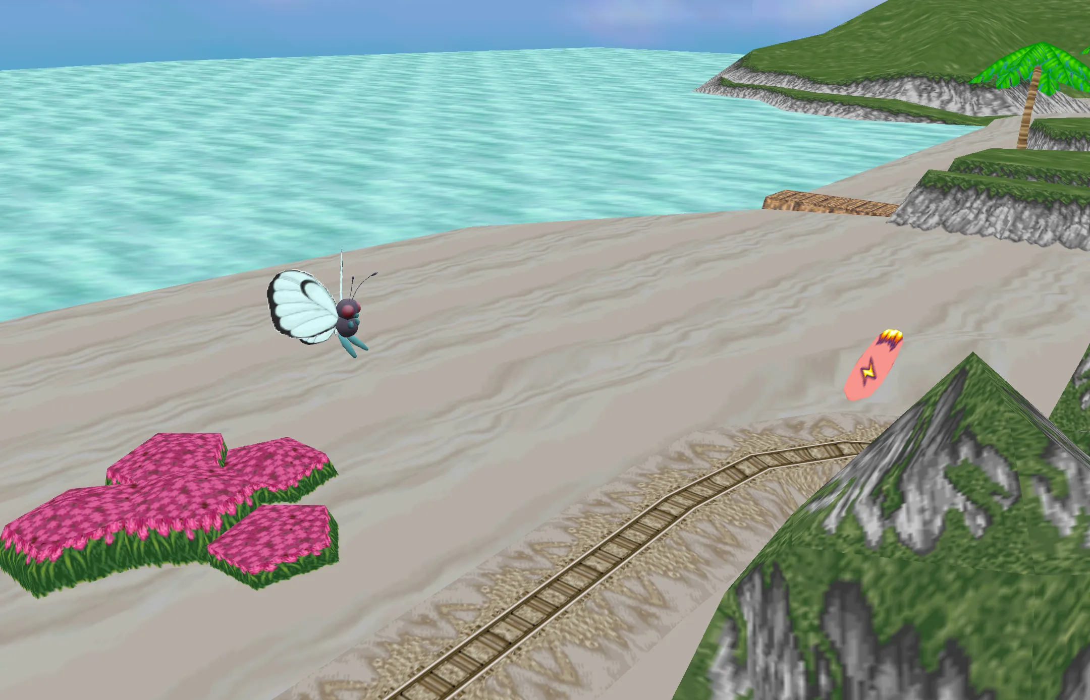 a screenshot of the beach location from pokemon snap with textures enabled
and vertex coloring disabled
