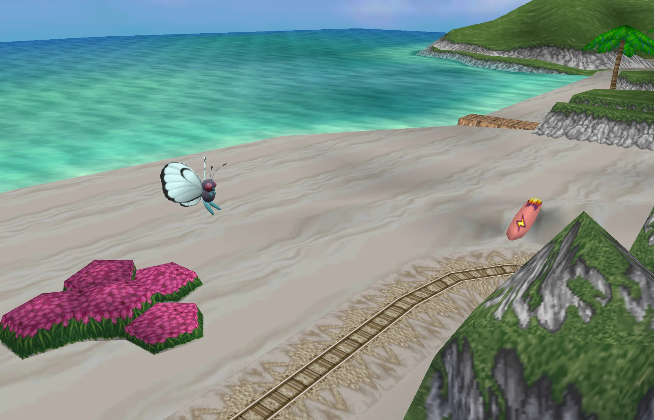 a screenshot of the beach location from pokemon snap with vertex coloring
and textures both enabled